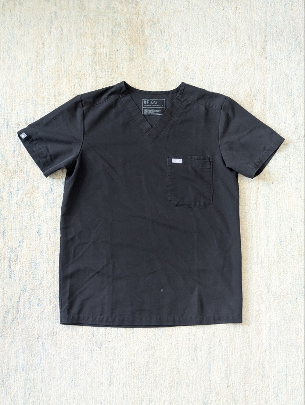 Figs Black V-Neck Scrub Top with Chest Pocket